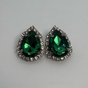 Green And Clear Rhinestone Teardrop Stud Earrings